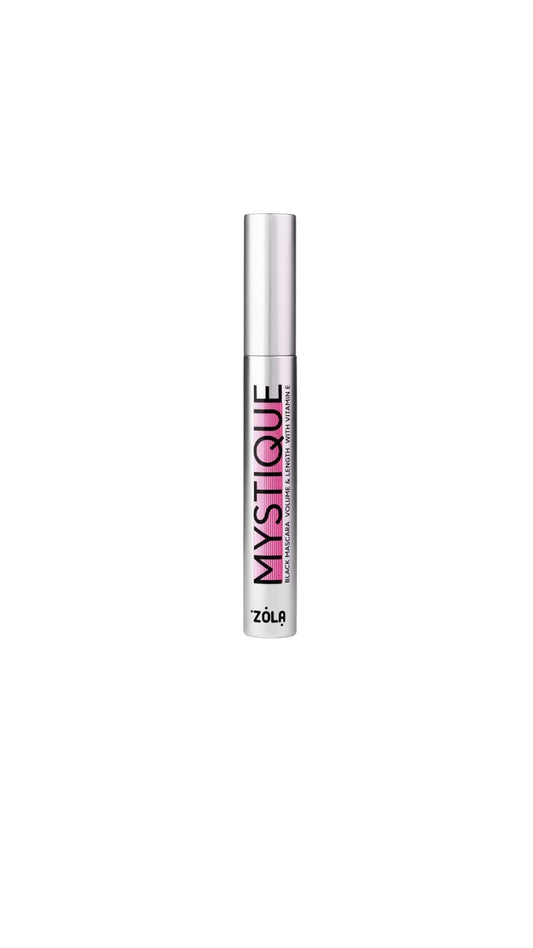 Mascara tube labeled 'Mystique' by Zola on a white background