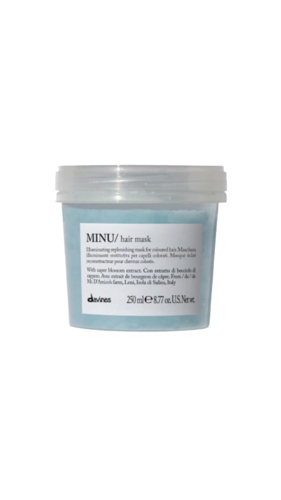 MINU Hair Mask, Відновлювальна маска для блиску та збереження кольору фарбованого волосся Essential Haircare Davines, 250 ml