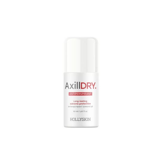 Hollyskin AxillDry antiperspirant bottle on a white background