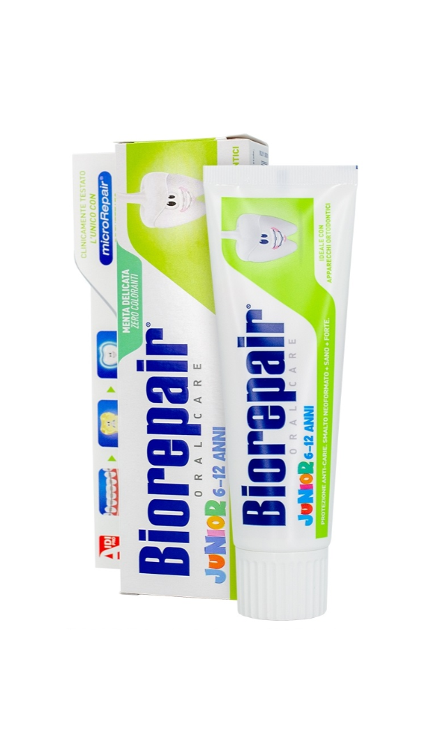 Two tubes of Biorepair dental care product on a white background