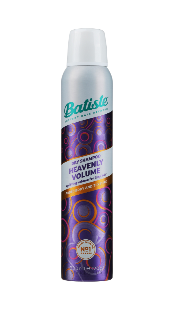 Batiste Heavenly Volume dry shampoo can on a white background