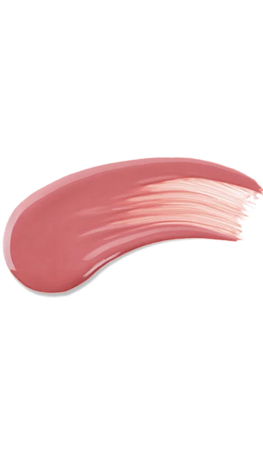 Pink lip gloss swatch on a white background