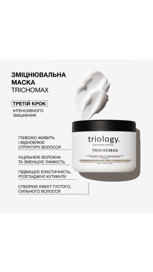 Зміцнювальна маска для волосся схильного до ламкості та випадіння 330ml Trichomax, Triology.