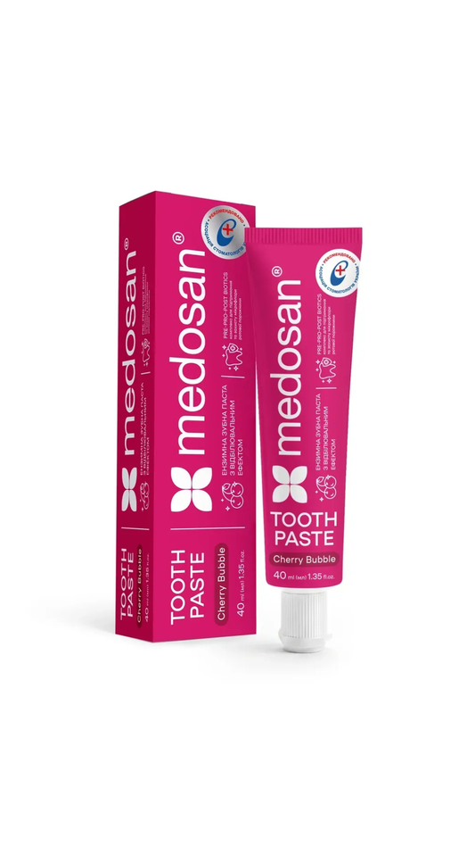 Ензимна зубна паста з відбілювальним ефектом Cherry Bubble, Medosan 40ml