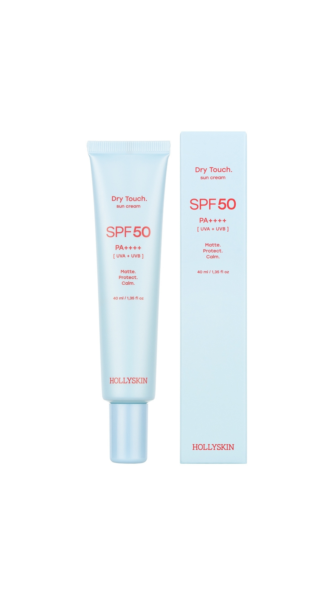 Матуючий сонцезахисний крем для обличчя Dry Touch SPF 50, 40 ml, Hollyskin