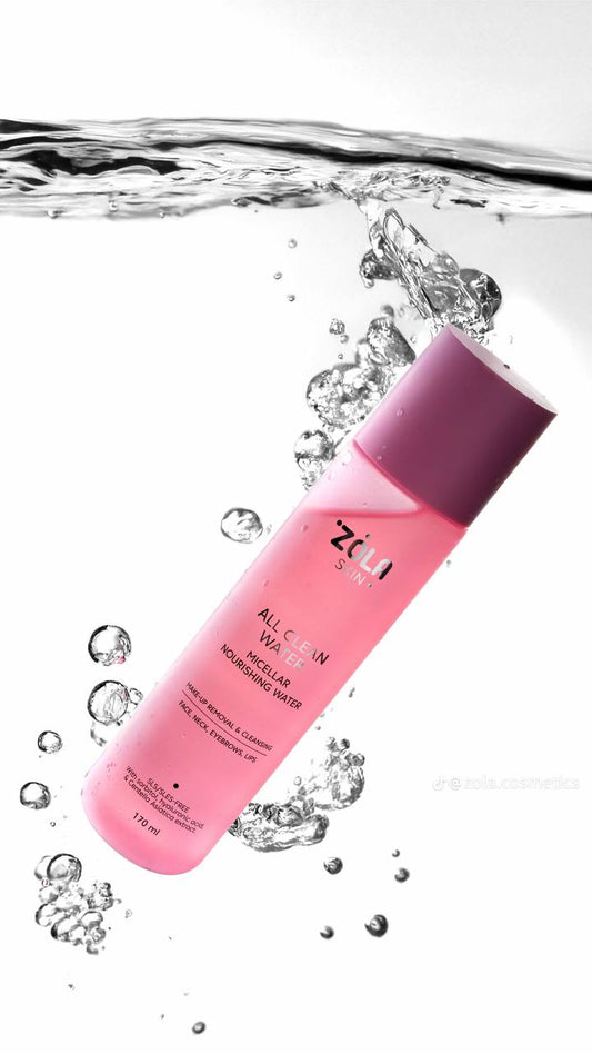 Pink bottle with water splash on a white background