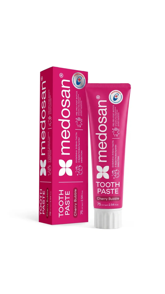 Ензимна зубна паста з відбілювальним ефектом Cherry Bubble, Medosan75ml