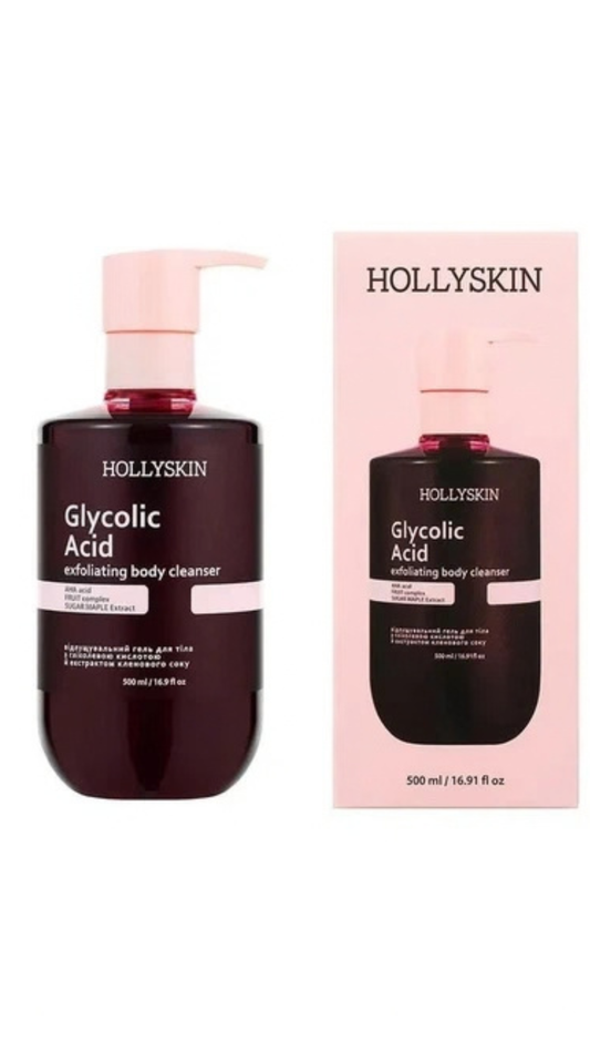 Відлущувальний гель для очищення тіла Glycolic Acid з гліколевою кислотою й екстрактом кленового соку 500 ml, Hollyskin