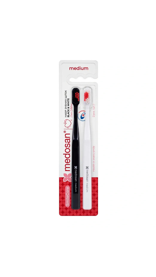 Набір зубних щіток SmileCare Medium Black & White Love edition, Medosan
