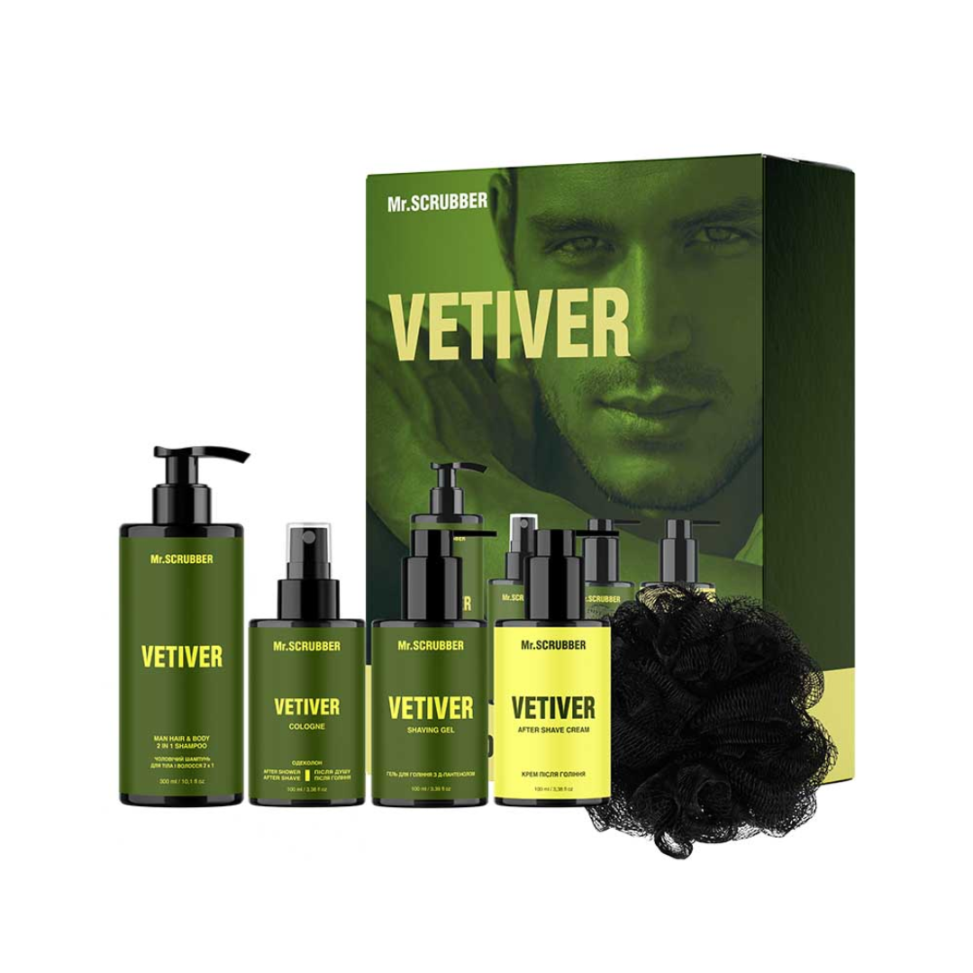 Парфумований набір косметики для чоловіків. Vetiver Perfumed Men’s Essentials Set, Mr.SCRUBBER