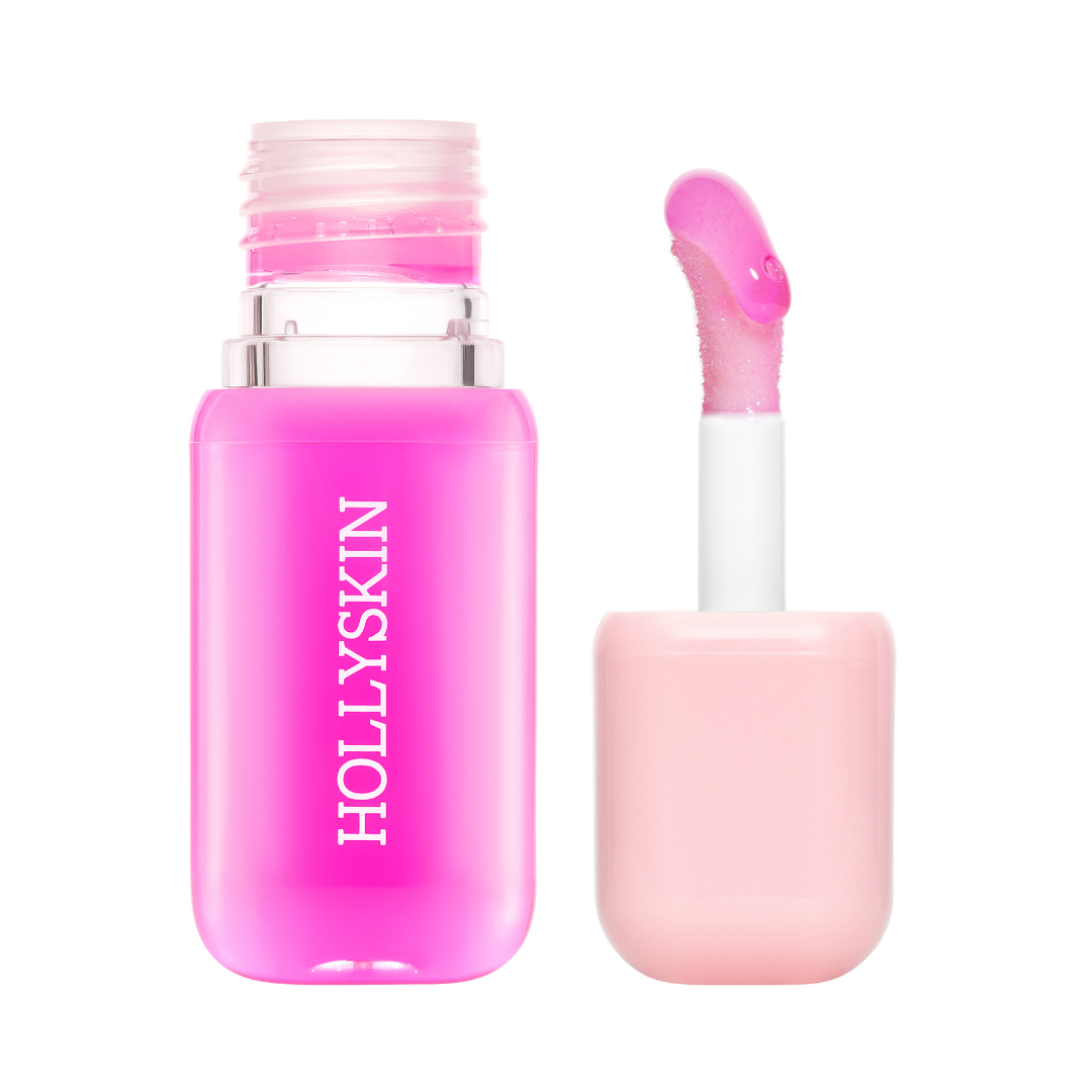 Pink lip balm with a visible brand name on a white background