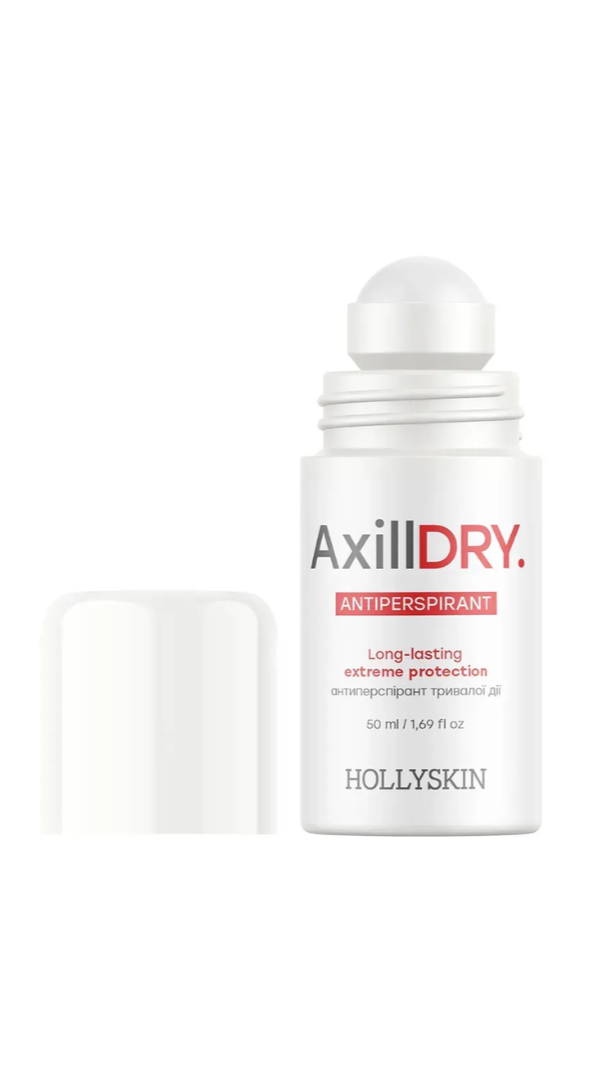 Hollyskkin AxillDry antiperspirant on a white background