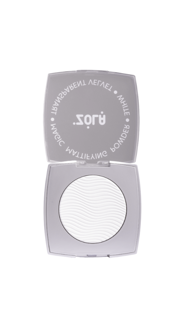 Makeup compact with visible brand logo on a white background