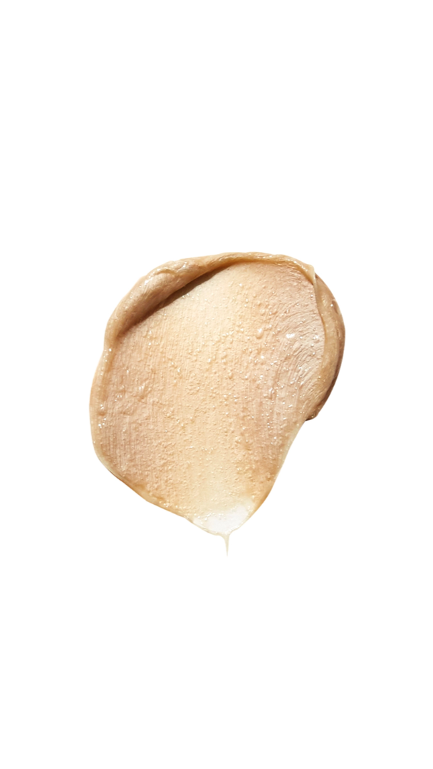 Beige makeup swatch on a white background