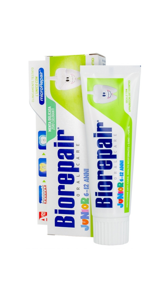 Two tubes of Biorepair dental care product on a white background