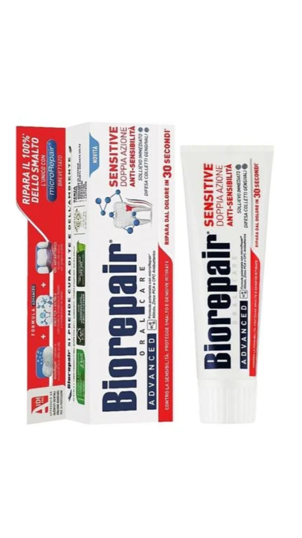 Biorepair toothpaste packaging on a white background