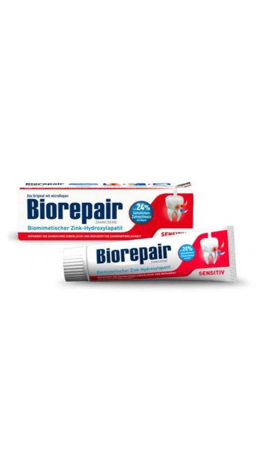 Biorepair toothpaste tube on a white background
