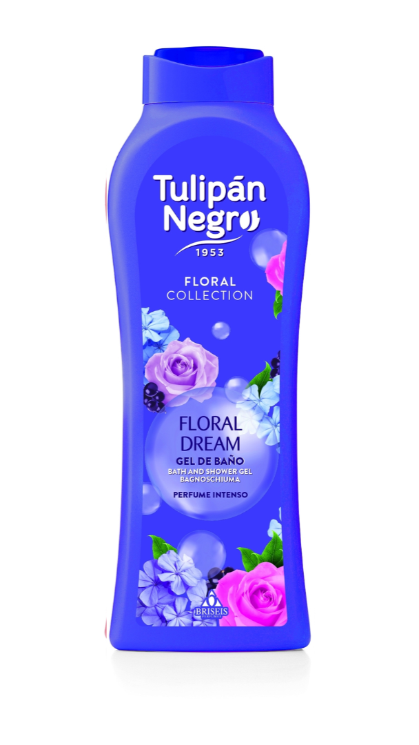 Tulipón Negro floral bath gel bottle on a white background
