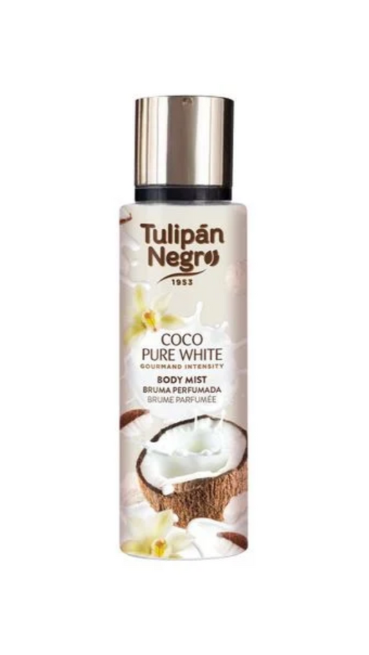 Tulipón Negro Coco Pure White body mist bottle on a white background