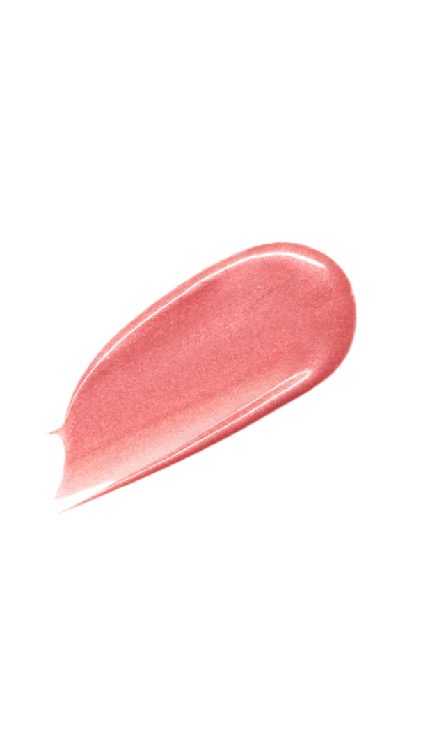 Pink lip gloss swatch on a white background