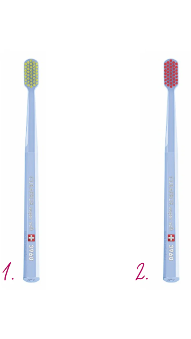 Two toothbrushes with different bristle colors on a white background