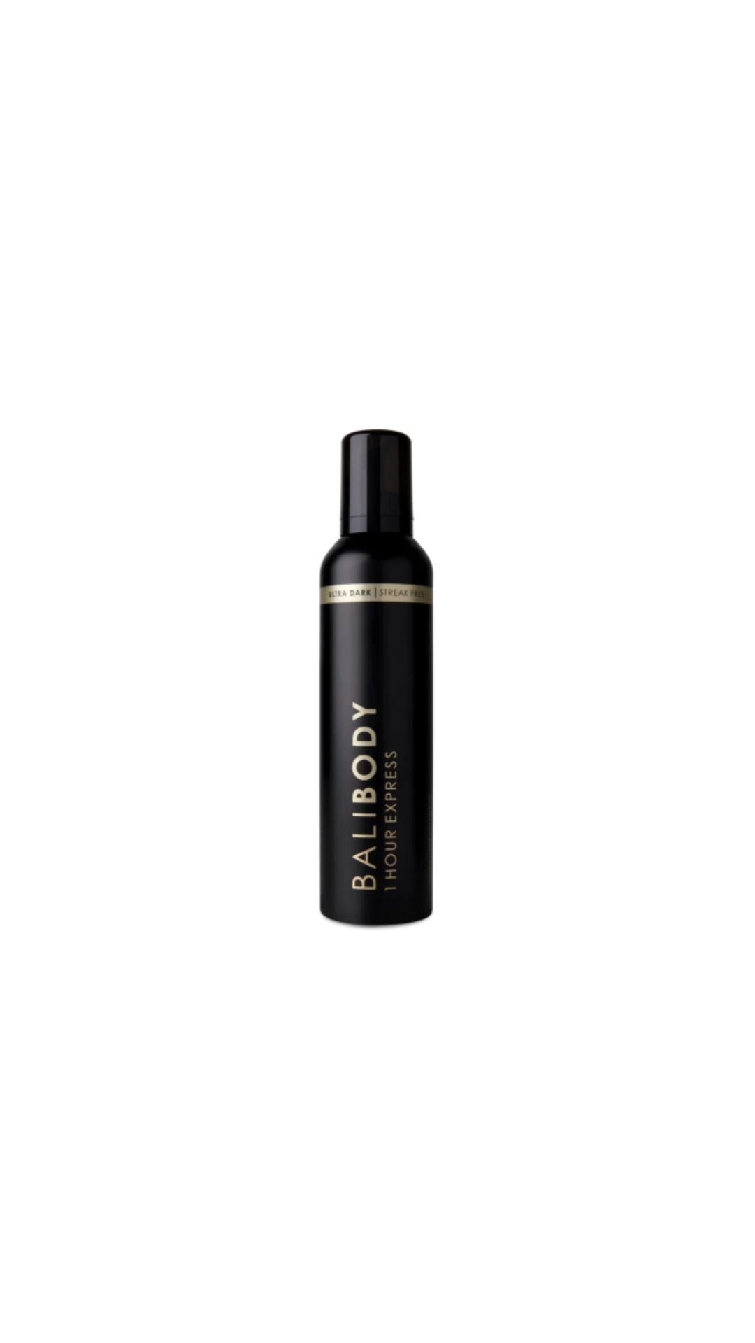 Black mousse bottle with 'BALIBODY' branding on a white background