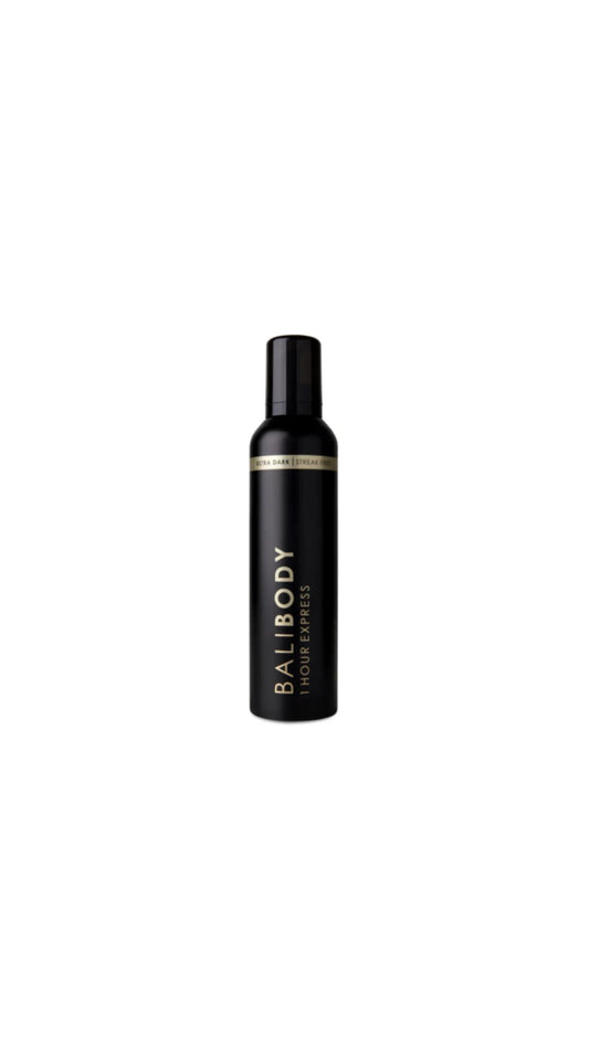 Black mousse bottle with 'BALIBODY' branding on a white background