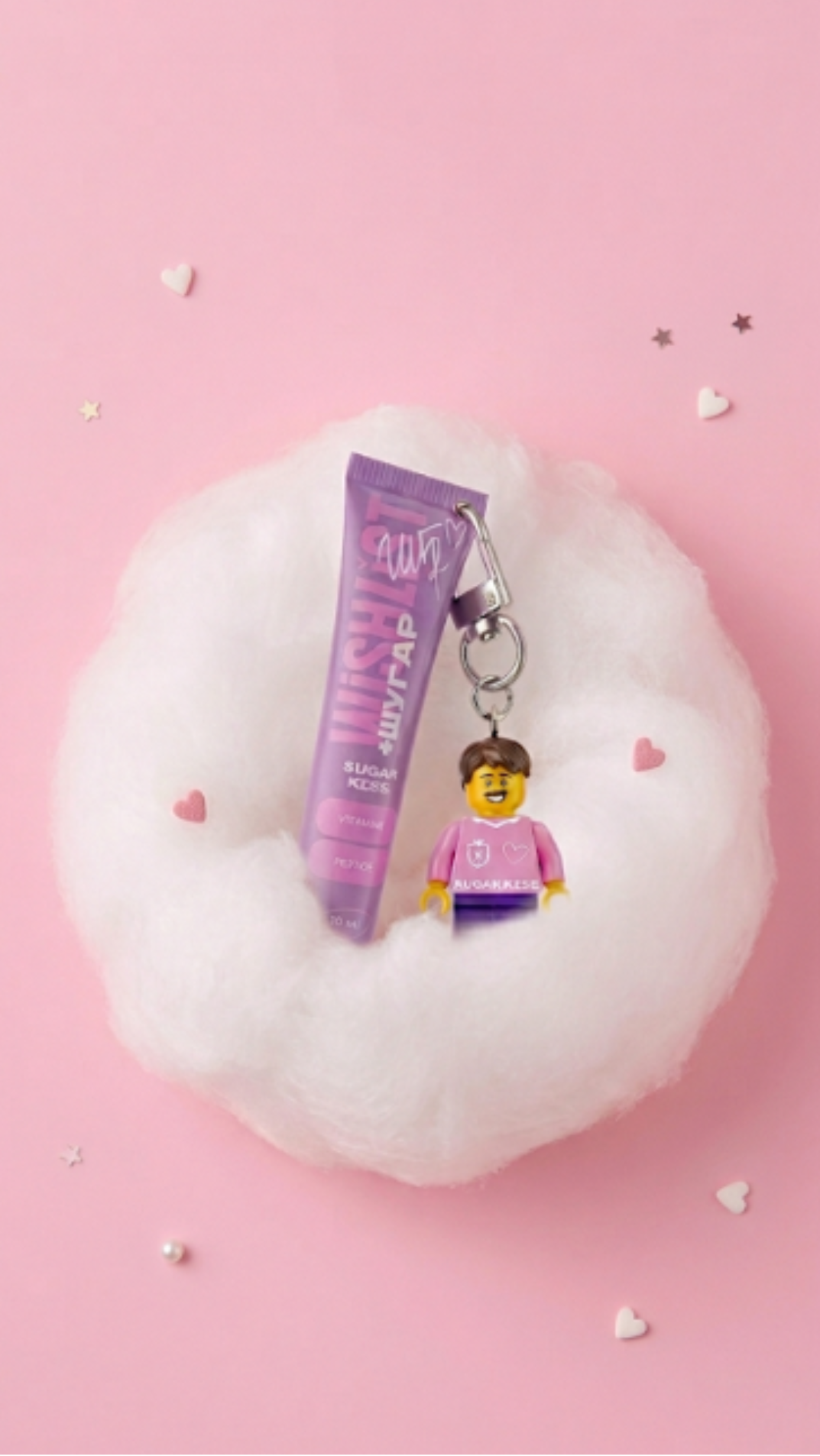 Бальзам-блиск для губ Солодка вата + ШУГАР KISS 10мл, іграшка-брелок, WiSHLiST