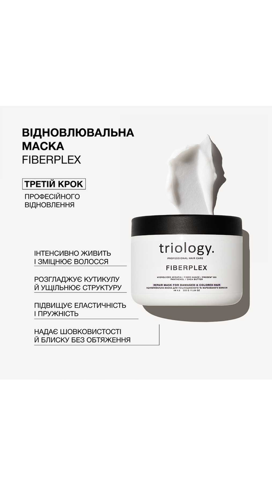 Відновлювальна маска для пошкодженого та фарбованого волосся 330ml Fiberplex, Triology.