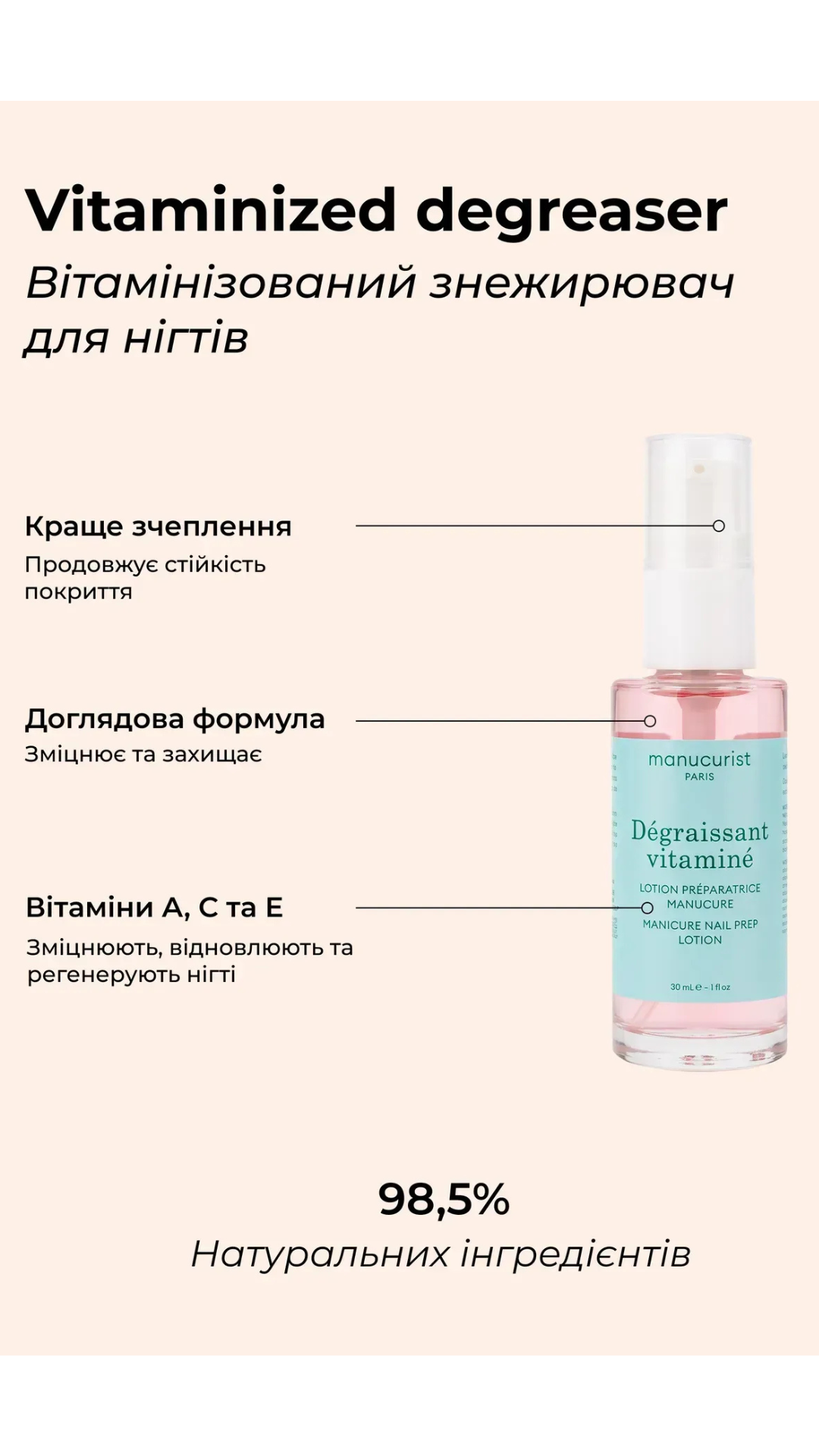 Знежирювач для нігтів Dégraissant Vitaminé 30ml, Manucurist