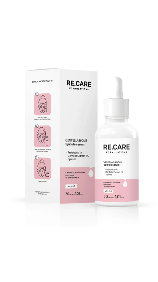 Сироватка зі спікулами, центелою та пребіотиками Centella Biome Spicule Serum 30ml, Recare
