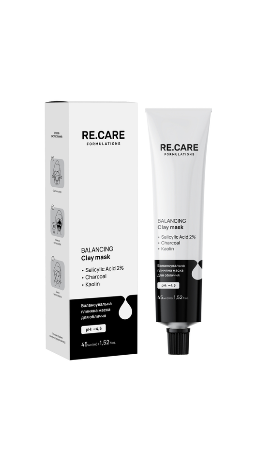 Балансувальна глиняна маска для обличчя Balancing Clay mask 45ml, Recare