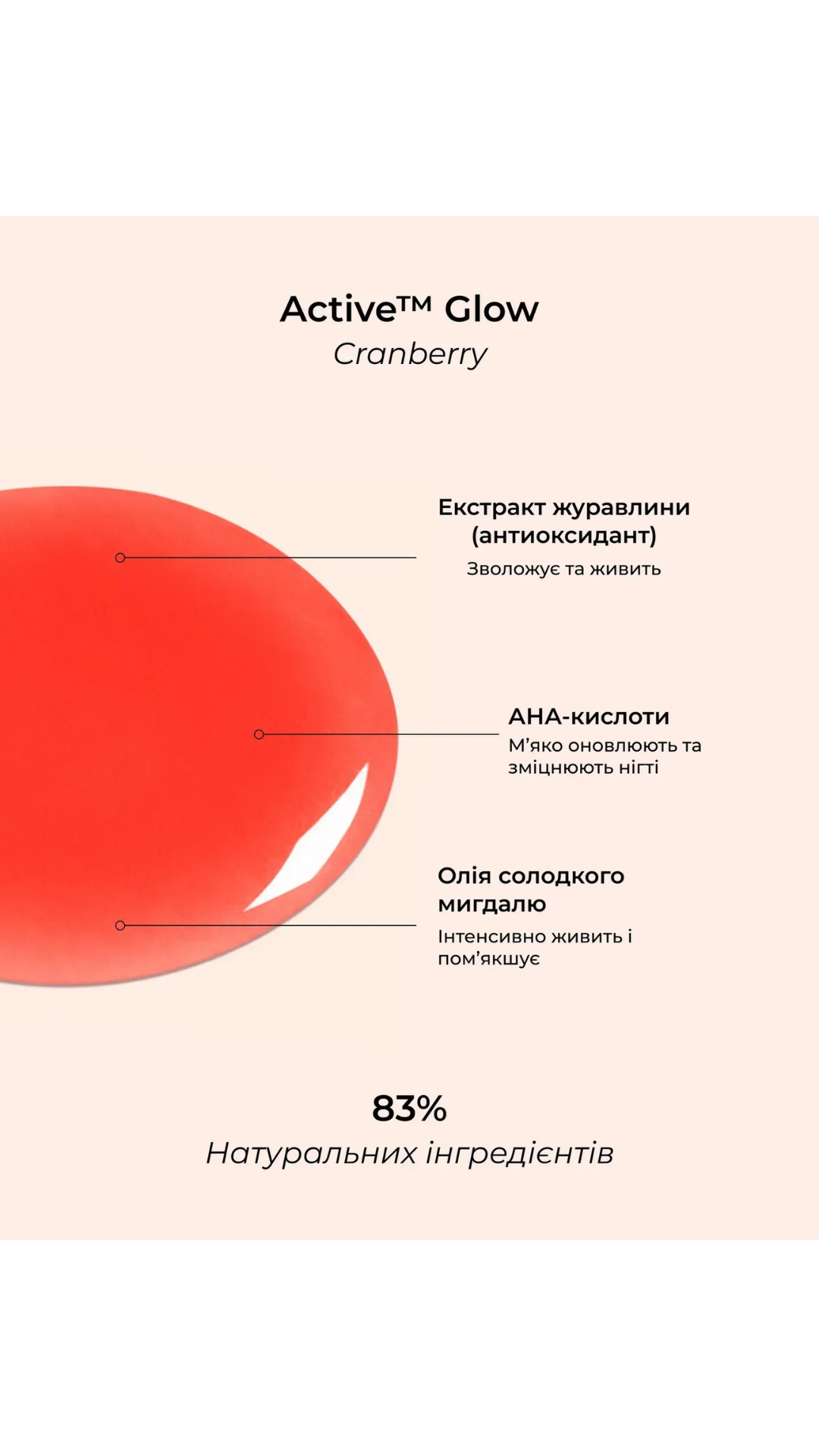 Лак для нігтів з ефектом коралового блиску Active Glow Cranberry 15ml, Manucurist