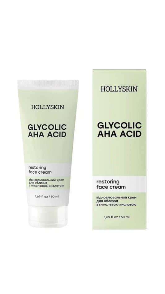 Відновлювальний крем для обличчя з гліколевою кислотою, Hollyskin, Glycolic AHA Acid Restoring Face Cream
