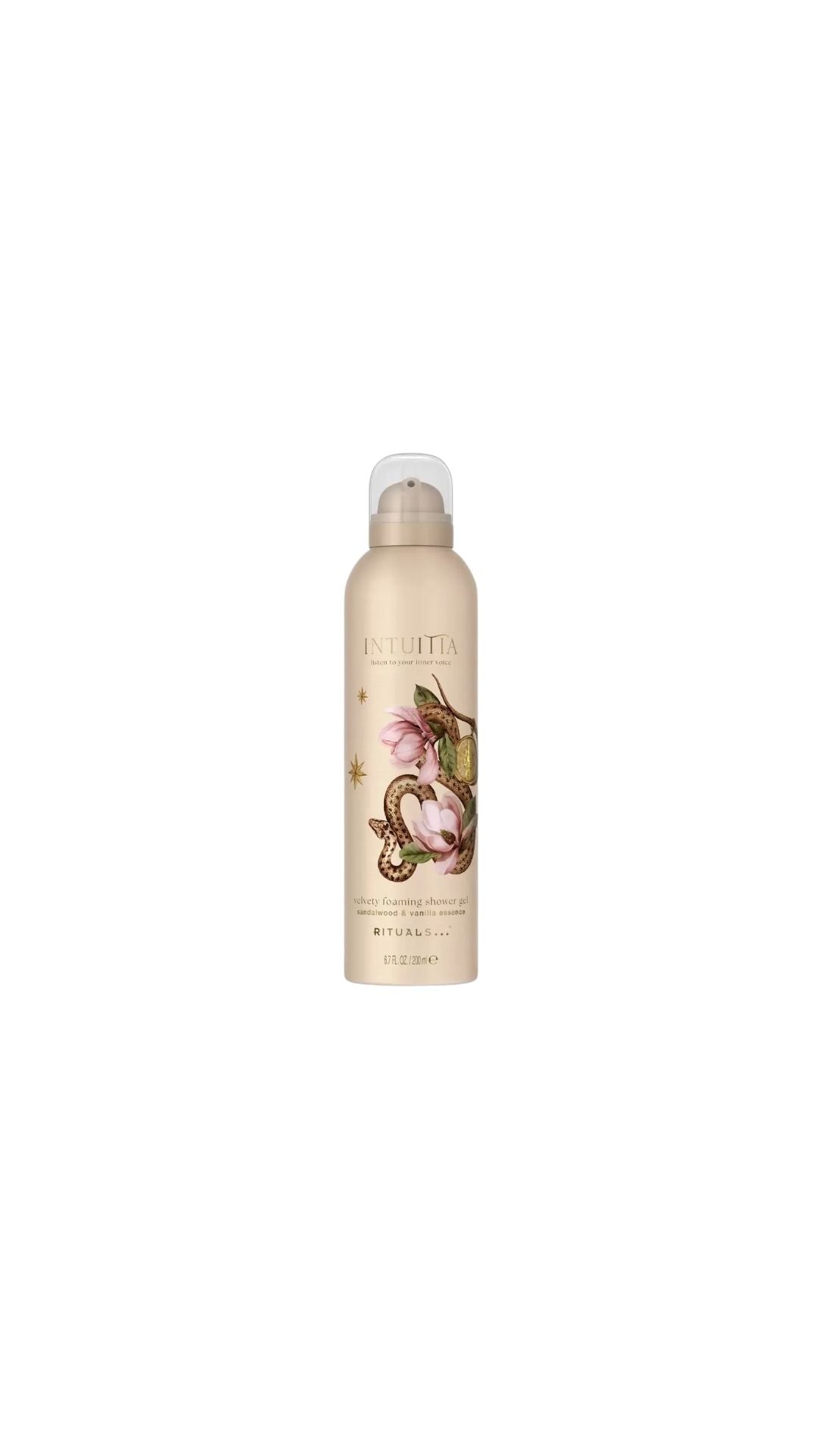 Hair spray bottle with floral design on a white background