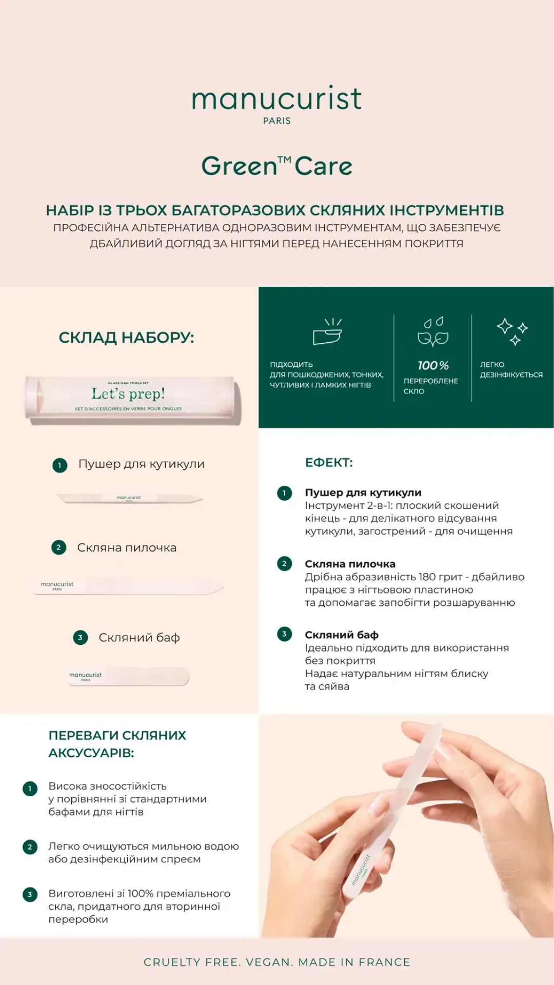 Набір аксесуарів для нігтів Trio Glass Naip Preparation, Manucurist