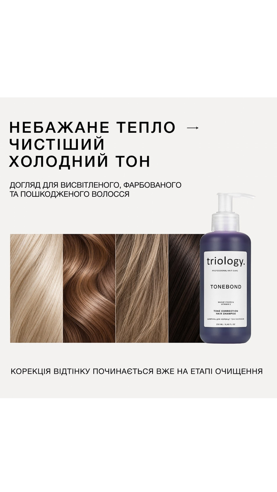 Шампунь для корекції тону волосся TONEBOND 250 ml, Triology.