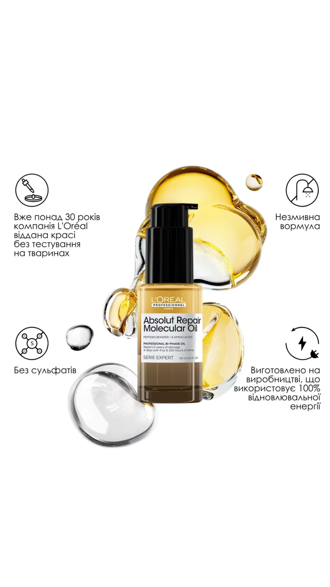 Олія для волосся Paris Absolut Repair Molecular 30ml,  L’Oreal Professionnel