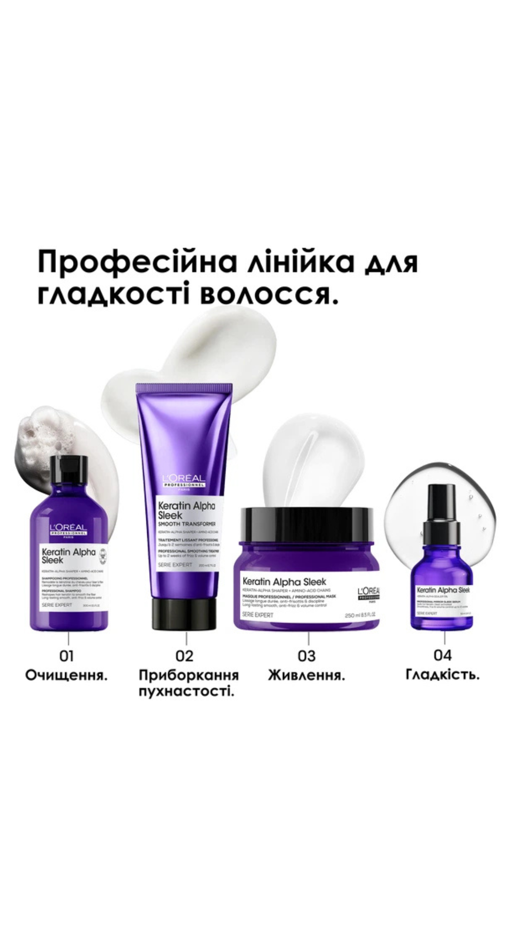 Професійний засіб Paris Keratin Alpha Sleek Smooth Transformer для гладкості та контролю пухнастості волосся 200ml, L’Oreal Professionnel